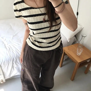 Striped Puff Short Sleeve Knit
