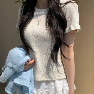 Romantic Flower Dot Round Short Sleeve T-shirt