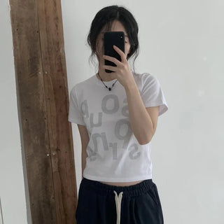 Lettering semi-cropped short-sleeve tee