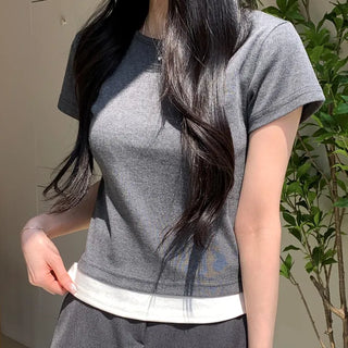 Sugar Double Layered Plain Round Short Sleeve T-shirt