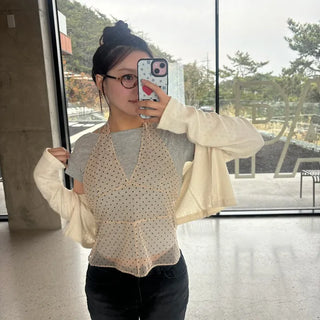 Halterneck Dot See-through Bustier Blouse