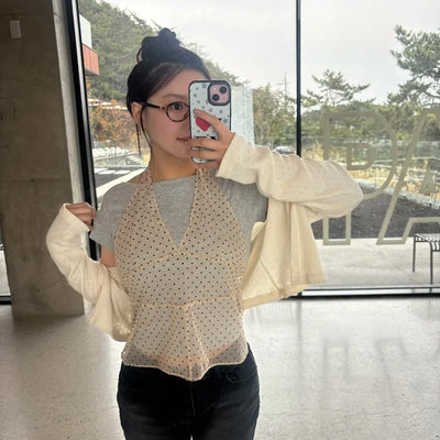 Halterneck Dot See-through Bustier Blouse