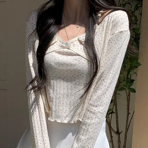 Jeanne Punched Lace Layered Sleeveless Cardigan Set