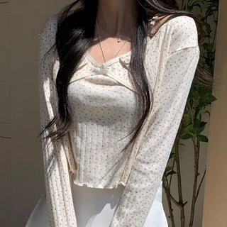 Jeanne Punched Lace Layered Sleeveless Cardigan Set