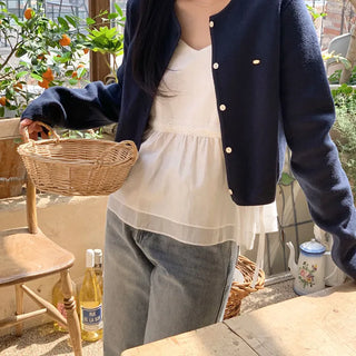 Delicate Fit Pendant Round Long Sleeve Knit Cardigan