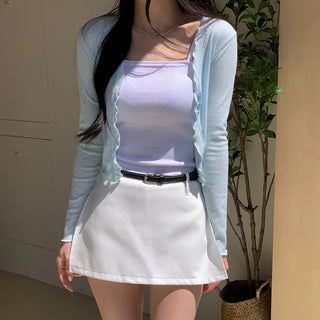 Scrunchie Wavy Ribbed V-Neck Delicate Cardigan