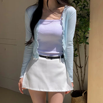 Scrunchie Wavy Ribbed V-Neck Delicate Cardigan