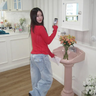 Lina Light Wash Wide Denim Pants with Stitch Pocket Details