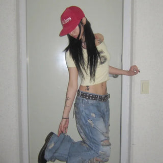 DRAKE DAMAGED JEAN Vintage Ripped Jeans Damaged Jeans Wide Semi-Wide