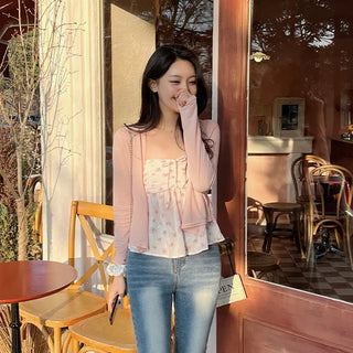 Cherry Blossom Look Rinoa Flower Chiffon Cardigan Bustier Set
