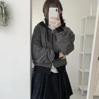 Hiku Striped Batwing Style Zip-Up Hoodie