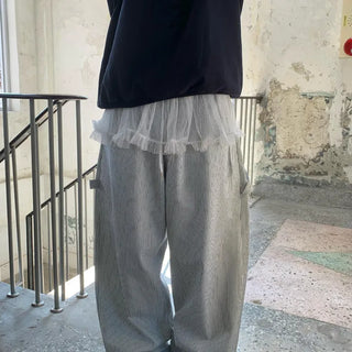 [Unisex] Striped Balloon Carpenter Elastic Pants (3 colors)