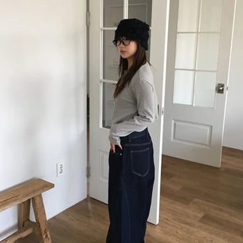 Curved Raw Denim Pants