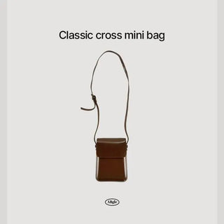 Epelie Leather Square Mini Crossbody Messenger Glossy Leather Bag