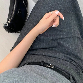 Muri Wool Stripe H-Line Back Slit Long Skirt