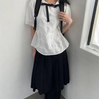 Polka Dot Batwing Loose Fit Short Sleeve Blouse