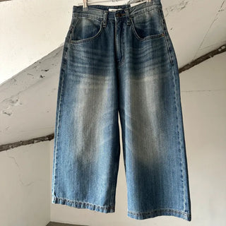 Washed Crooked Denim Bermuda Pants