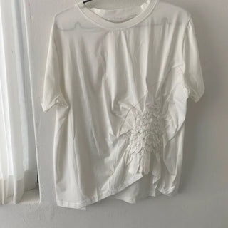 Day Special  Plain Flower Shirred Loose Fit Short Sleeve Tee