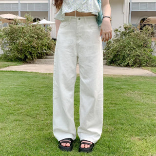 Nako Classic Wide Long Pants High-Waisted Denim Cotton Pants