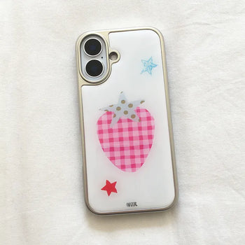 Checkered Strawberry Silver Epoxy iPhone Case