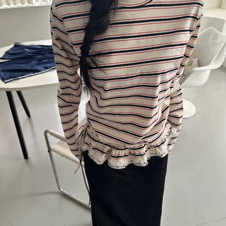Fontana Frill Lace Striped Long Sleeve T-shirt