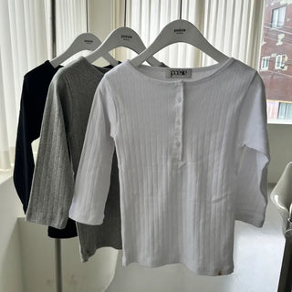 Highly Praised Reviews  Flower Label Punched Henley Neck Button Quarter Sleeve T-Shirt