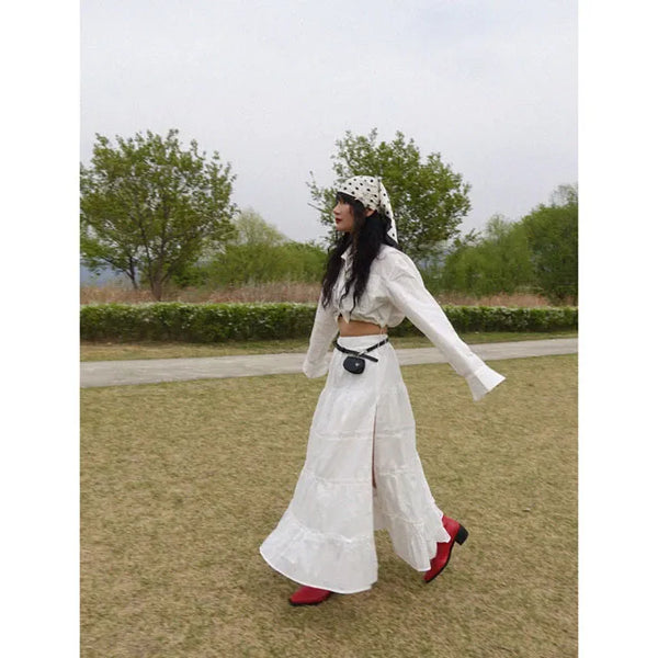 Cake slit maxi tiered skirt