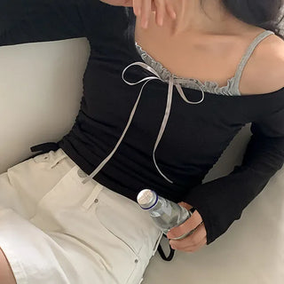 Celia Shirred Ribbon Sleeveless T-shirt Layering Set