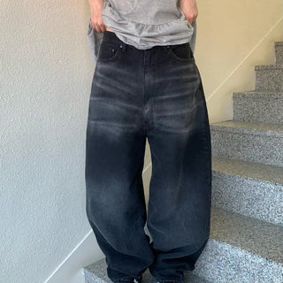 Big Wide Black Denim Tab Pants