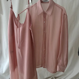 Sheer V-Cut Dress Shirt Set