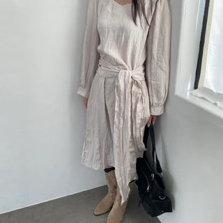 Hague Chiffon Wrinkle Wrap-Style Long Dress
