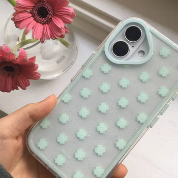 Three-leaf Clover Glossy Glitter Color Block Hard Transparent iPhone Case