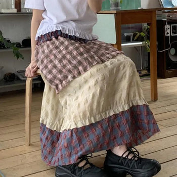 Gounod check long skirt