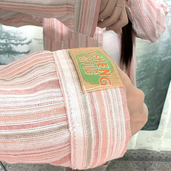 Pastel Patch Stripe Gauze Shirt  Oversized Loose Fit Gauze Shirt See-through Summer Outerwear Salanta Summer Shirt Summer Shirt Cover-up Vintage Daily y2k