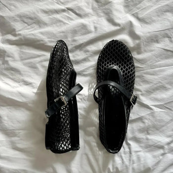 Buckle mesh flat mesh Mary Jane