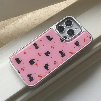 Cat Cherry Silver Epoxy iPhone Case