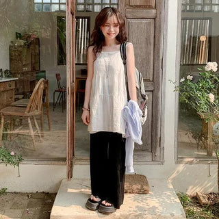 Oning See-through Tiered Mini Dress Spring/Summer Striped Layered Bustier A-Line Sleeveless Dress