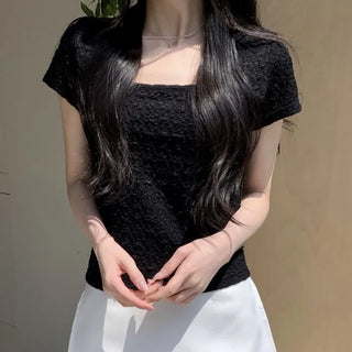 Half Cream Punched Square Short Sleeve T-shirt