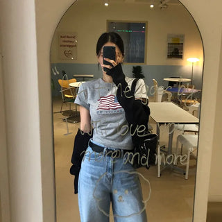 Printed Short Sleeve Crop T-shirt