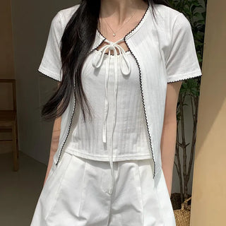 Viola Ribbon Lace Contrast Sleeveless Cardigan Set