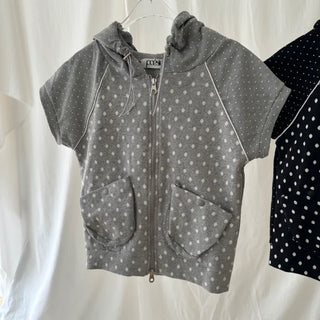 Small Big Dot 3D Pocket Short Sleeve Two-Way Zip-Up Hoodie