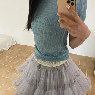 Hera Ruffle See-through Short Sleeve Layered T-Shirt