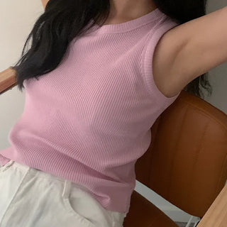 Punch Round Basic Halter Ribbed Sleeveless Top