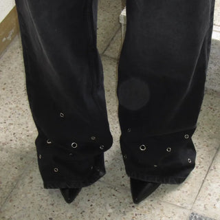 Eyelet Point Denim Wide Pants Jeans