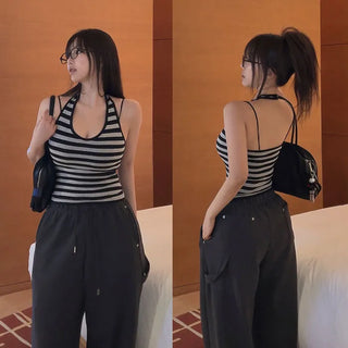 Sequin striped halterneck sleeveless top