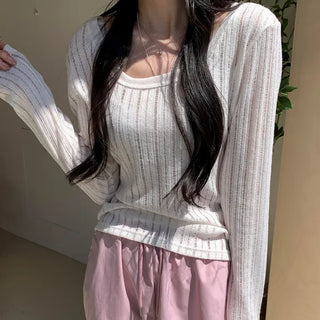 Way Delicate Fit Linen U-Neck See-through Daily T-shirt