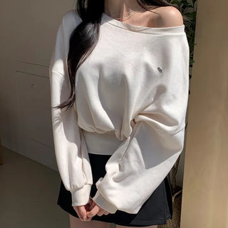 Miyu Simple Delicate Loose Off-Shoulder Long Sleeve T-shirt