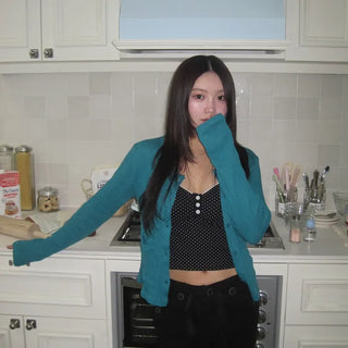 Round Cardigan with Perforated Pockets
