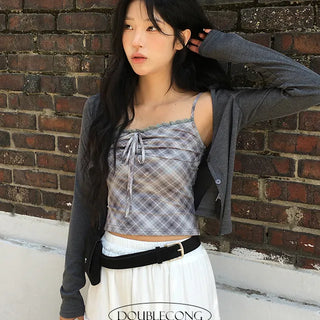Popo Check Sleeveless Cardigan Set