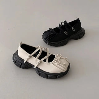 ◈Until Summer◈ Mary Jane Sneakers Ribbon Athletic Shoes Elastic Strap Loafers Platform Heel Height-Increasing Shoes